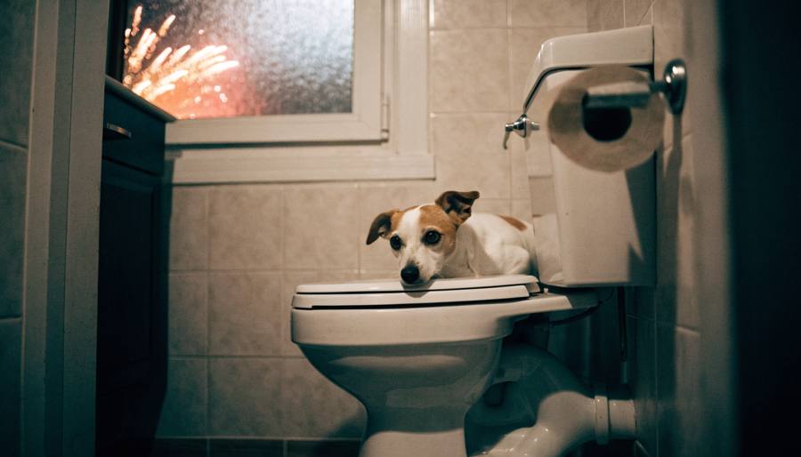 Dog hiding during fireworks